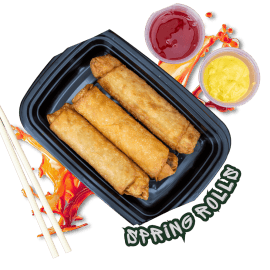 Happy Teriyaki Crispy Spring Rolls served with sweet and sour dipping sauce