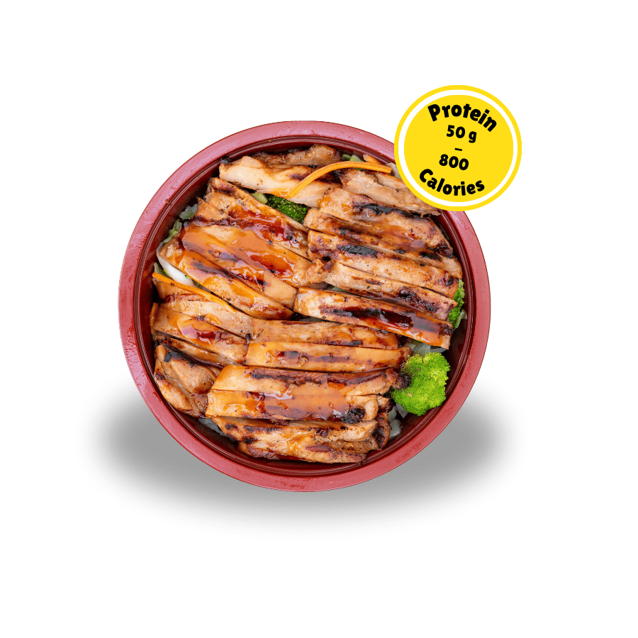 teriyaki chicken bowl with high protein from Happy Teriyaki.